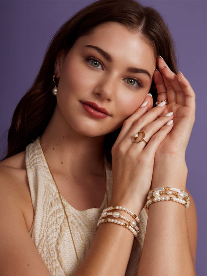 Golden Orbit Pearl Bracelet Set (Set of 3)