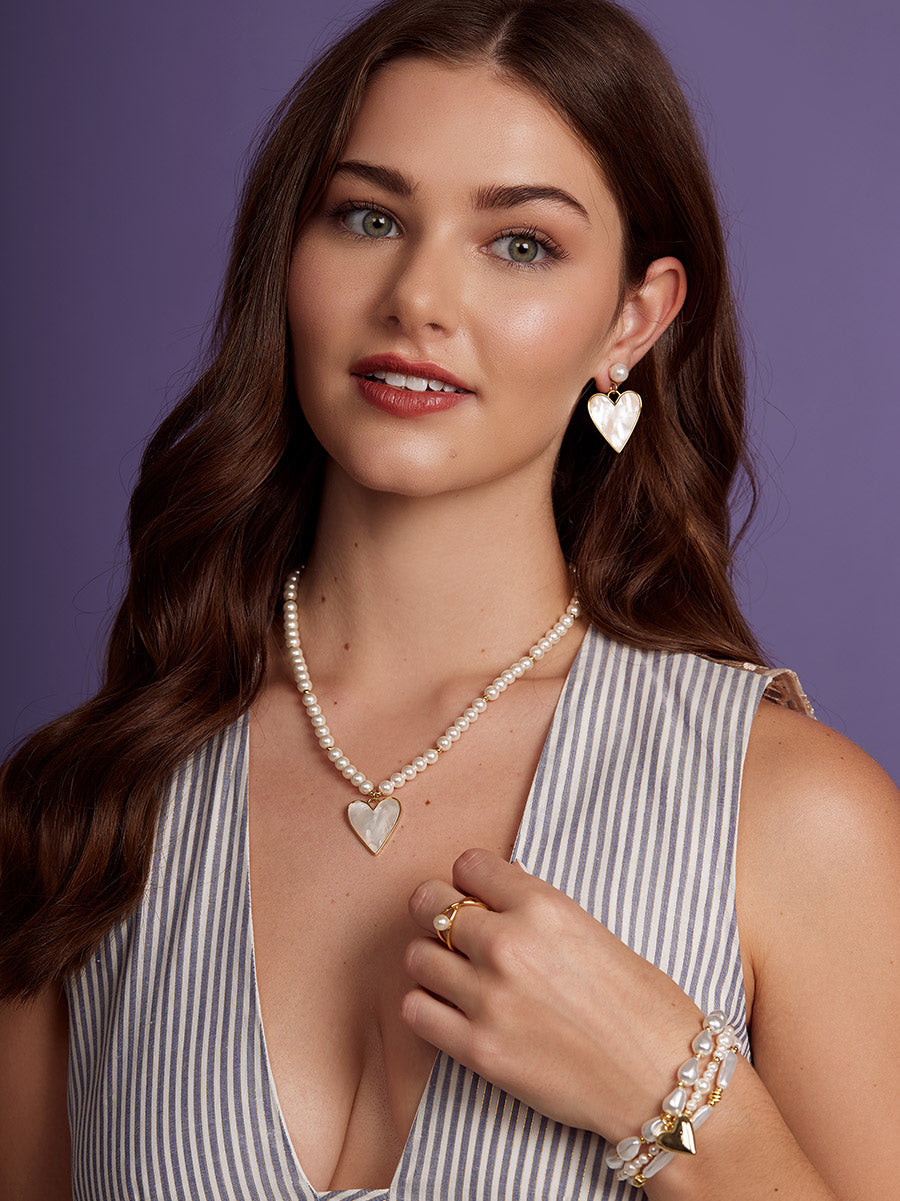 Golden Heart Pearl Bracelet Set (Set of 3)