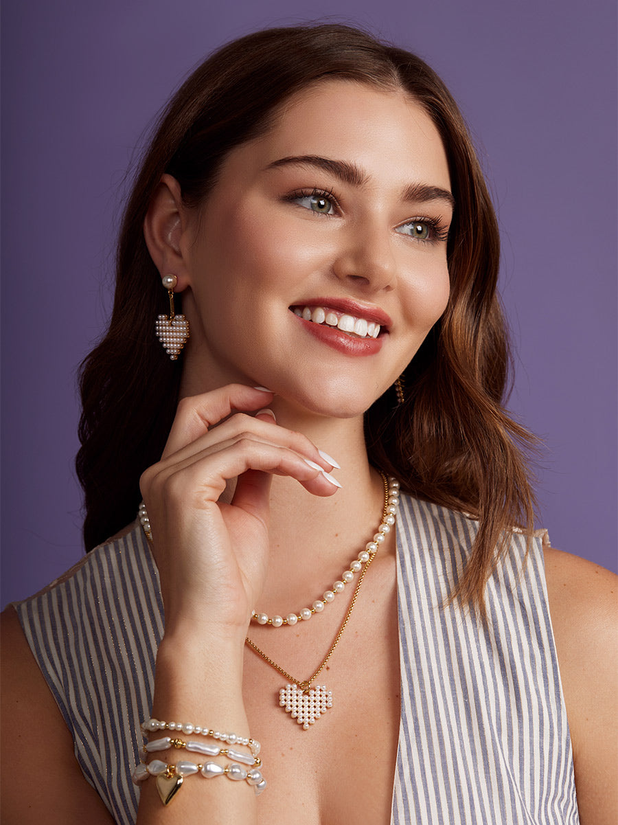 Golden Heart Pearl Bracelet Set (Set of 3)