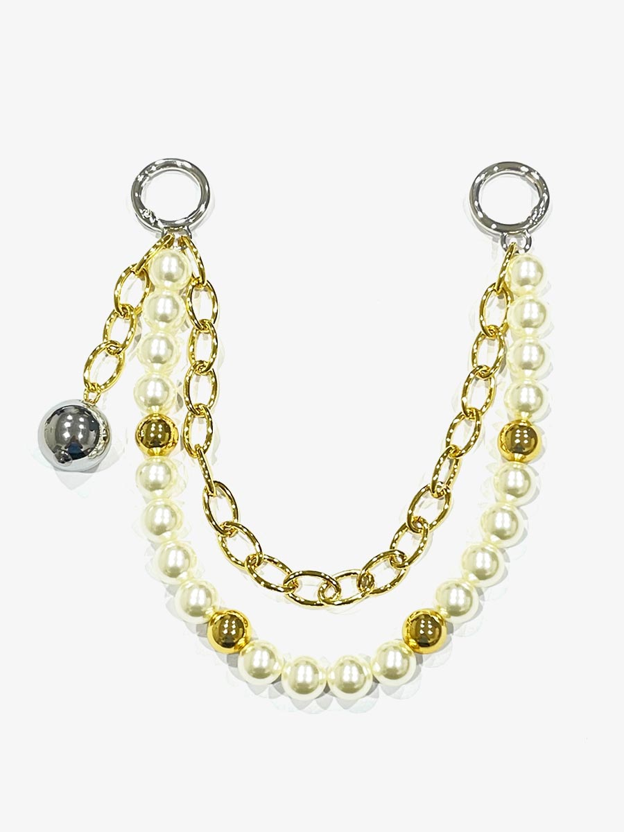 Pearl Beaded Oval Chain Bag Charm