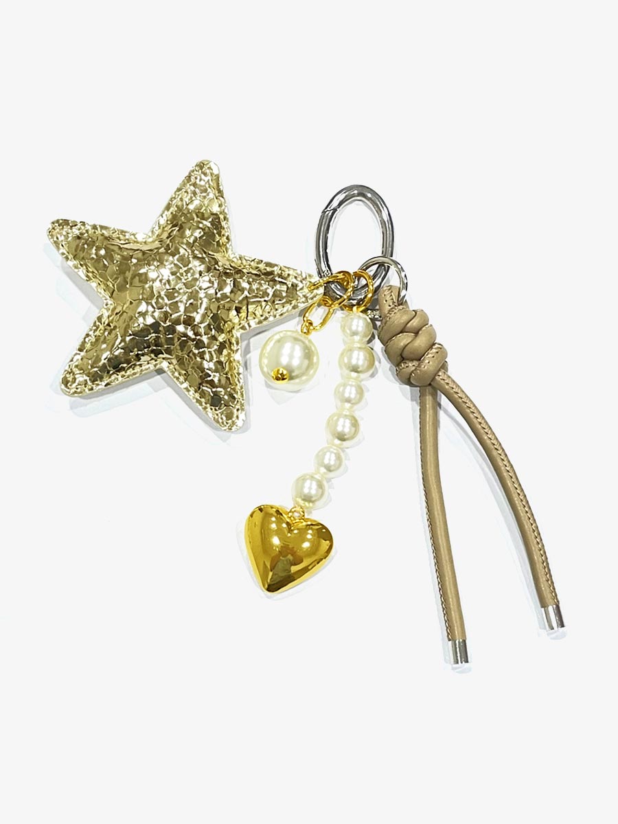 Puffy Star and Pearl Heart Bag Charm