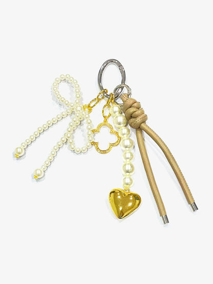 Pearl Bow and Clover Bag Charm