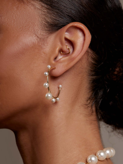 Small Decorative Pearl Hoop Earring