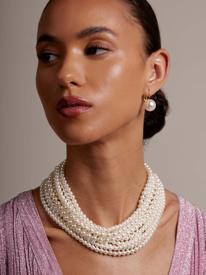 Single Pearl Drop Earring with Silver Accents