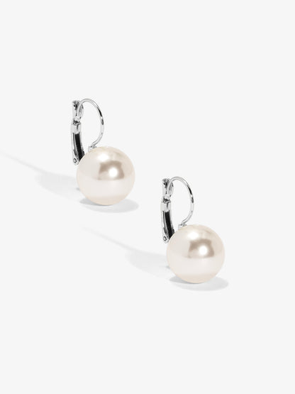 Single Pearl Drop Earring with Silver Accents