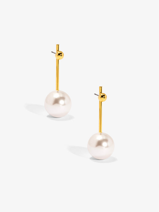 Gold Bead and Pearl Drop Earring