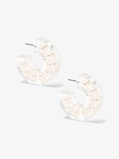 Chunky Clear Lucite Pearl Open Hoop Earring