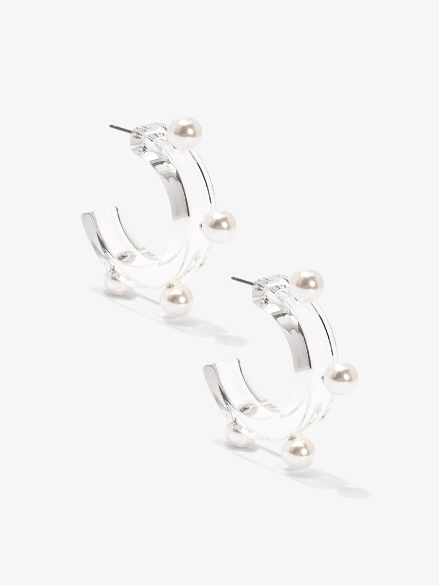 Clear Lucite Pearl Open Hoop Earring