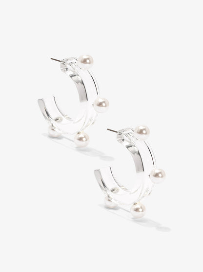 Clear Lucite Pearl Open Hoop Earring