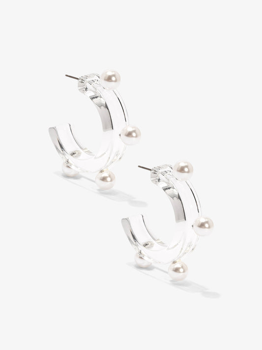 Clear Lucite Pearl Open Hoop Earring