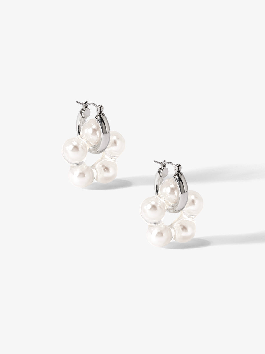 2 in 1 Lucite Covered Pearl Flower Charm Hoop Earring