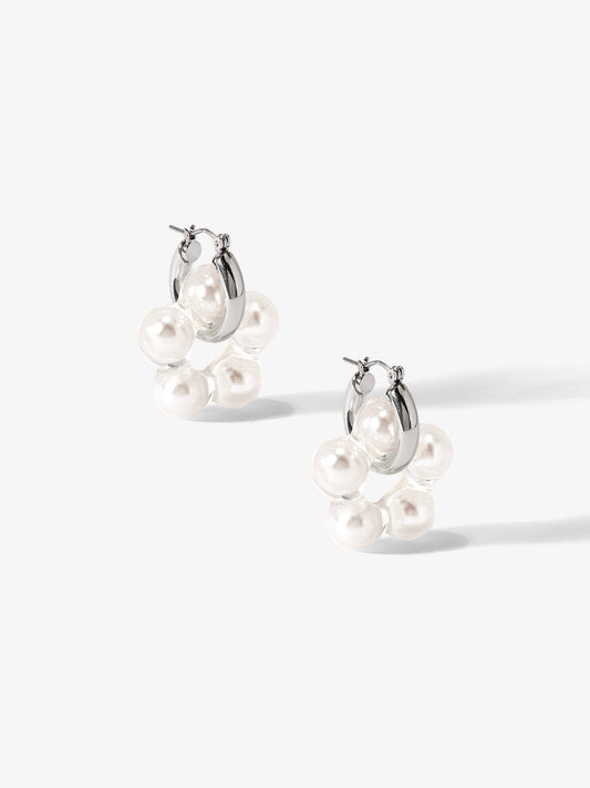 2 in 1 Lucite Covered Pearl Flower Charm Hoop Earring