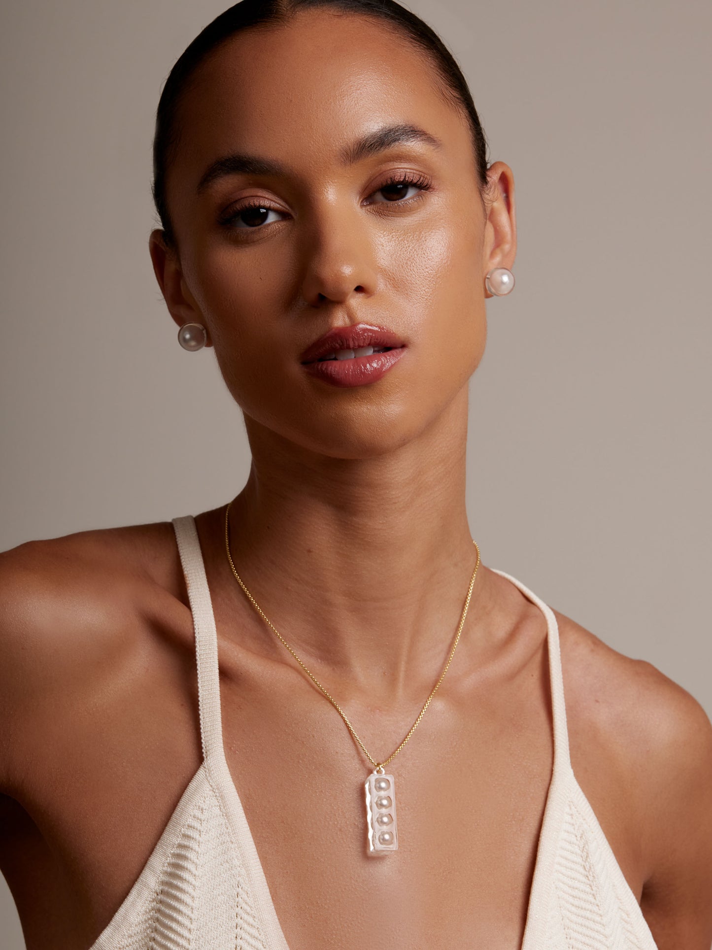 Lucite Covered Pearl Stud Earring