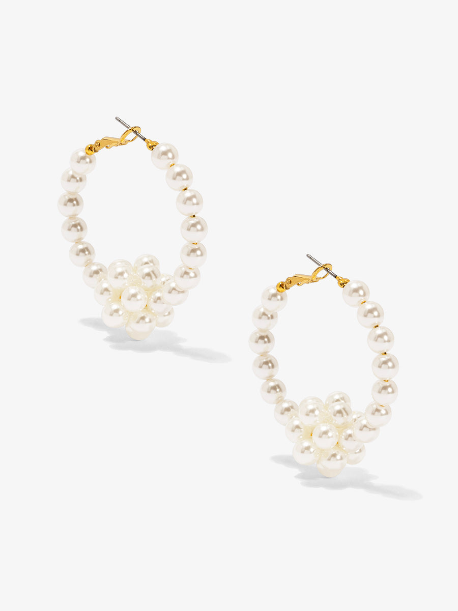 Pearl Cluster Hoop Earring
