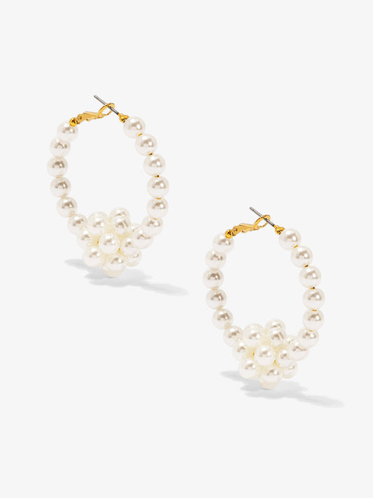 Pearl Cluster Hoop Earring