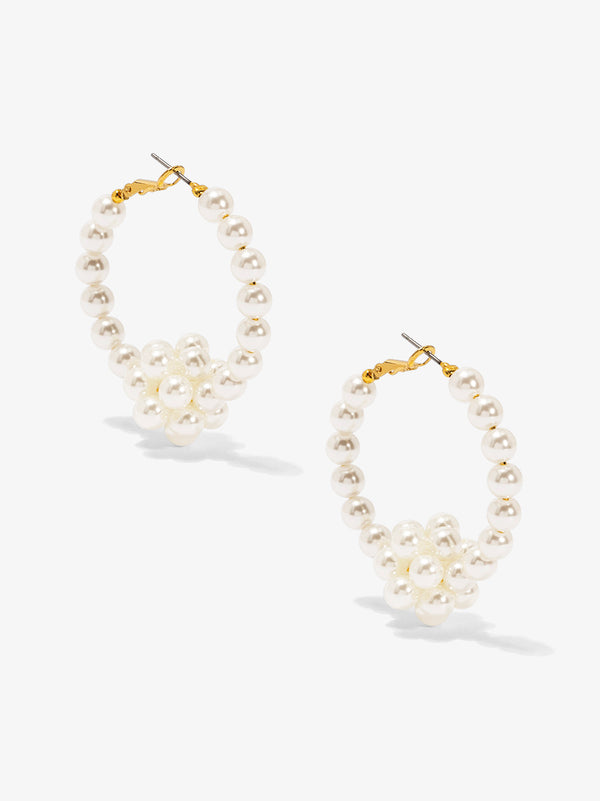 Pearl Cluster Hoop Earring