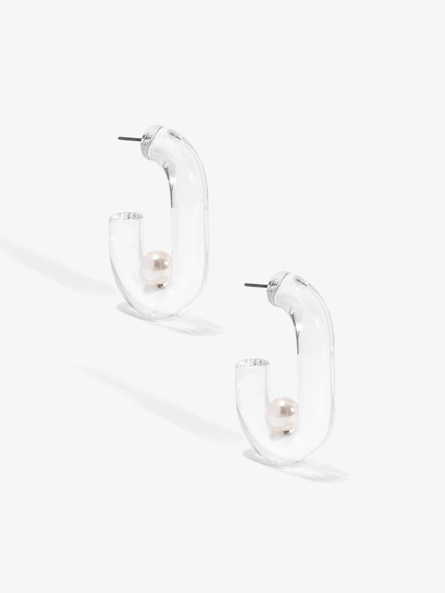 Pearl Bead Clear Lucite Hoop Earring