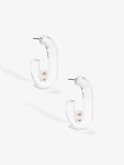 Pearl Bead Clear Lucite Hoop Earring