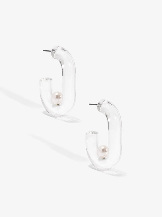 Pearl Bead Clear Lucite Hoop Earring