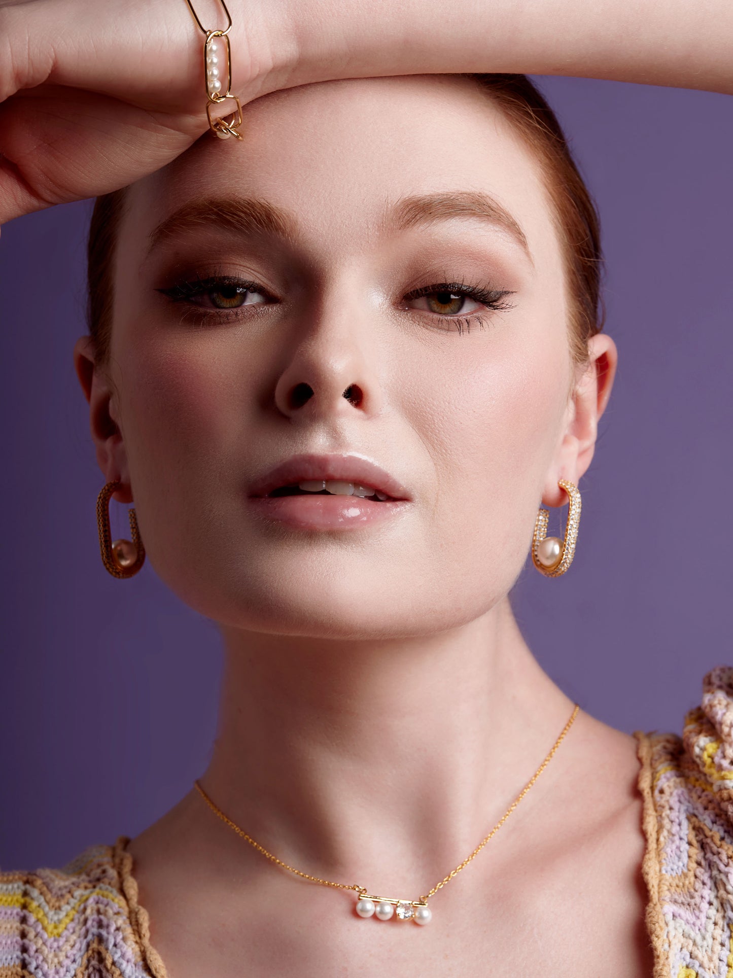Pave U Shape Pearl Hoop Earring