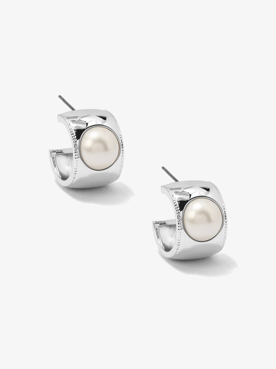Wide Band Pearl Hoop