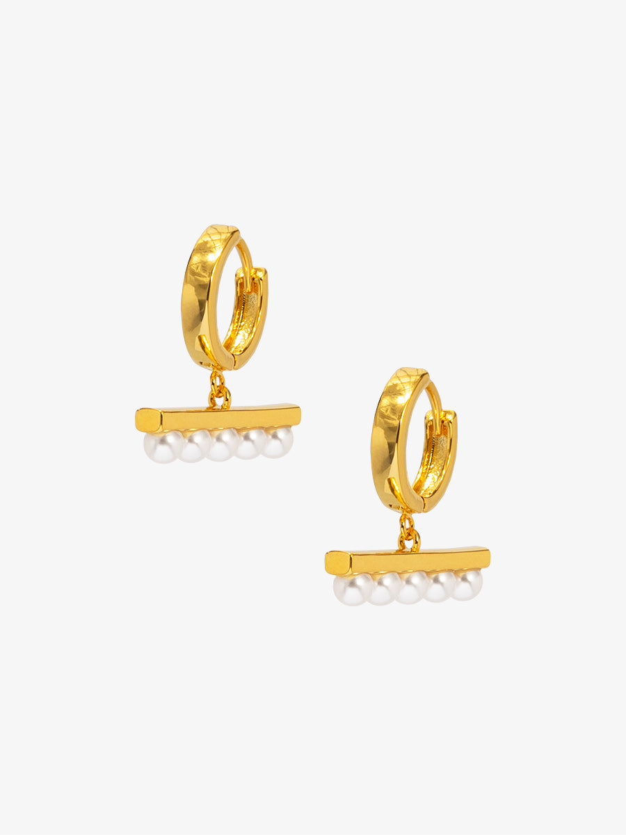 Pearl Bar Drop Huggie Earring