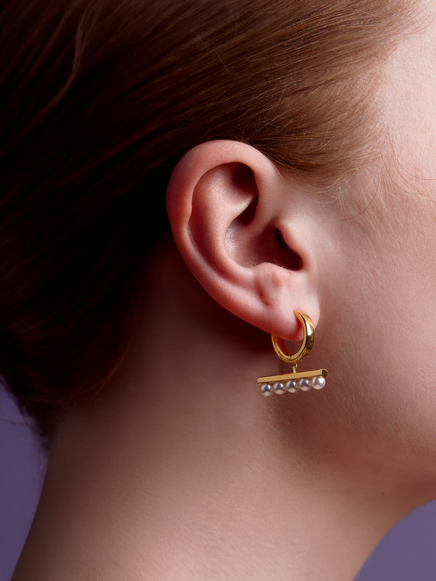 Pearl Bar Drop Huggie Earring