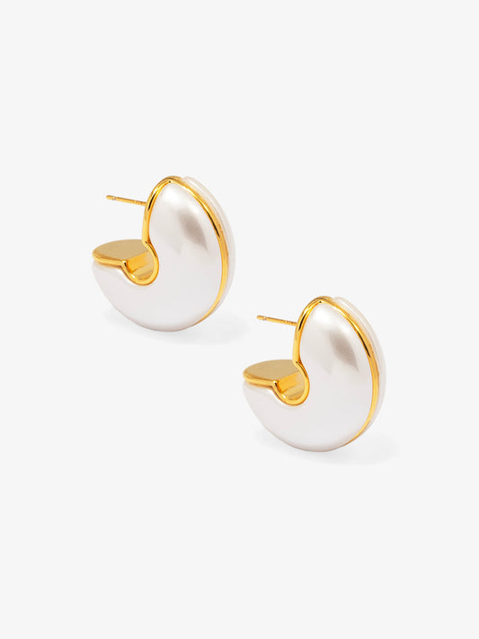 Two-Tone Crescent Pearl Hoop Earring