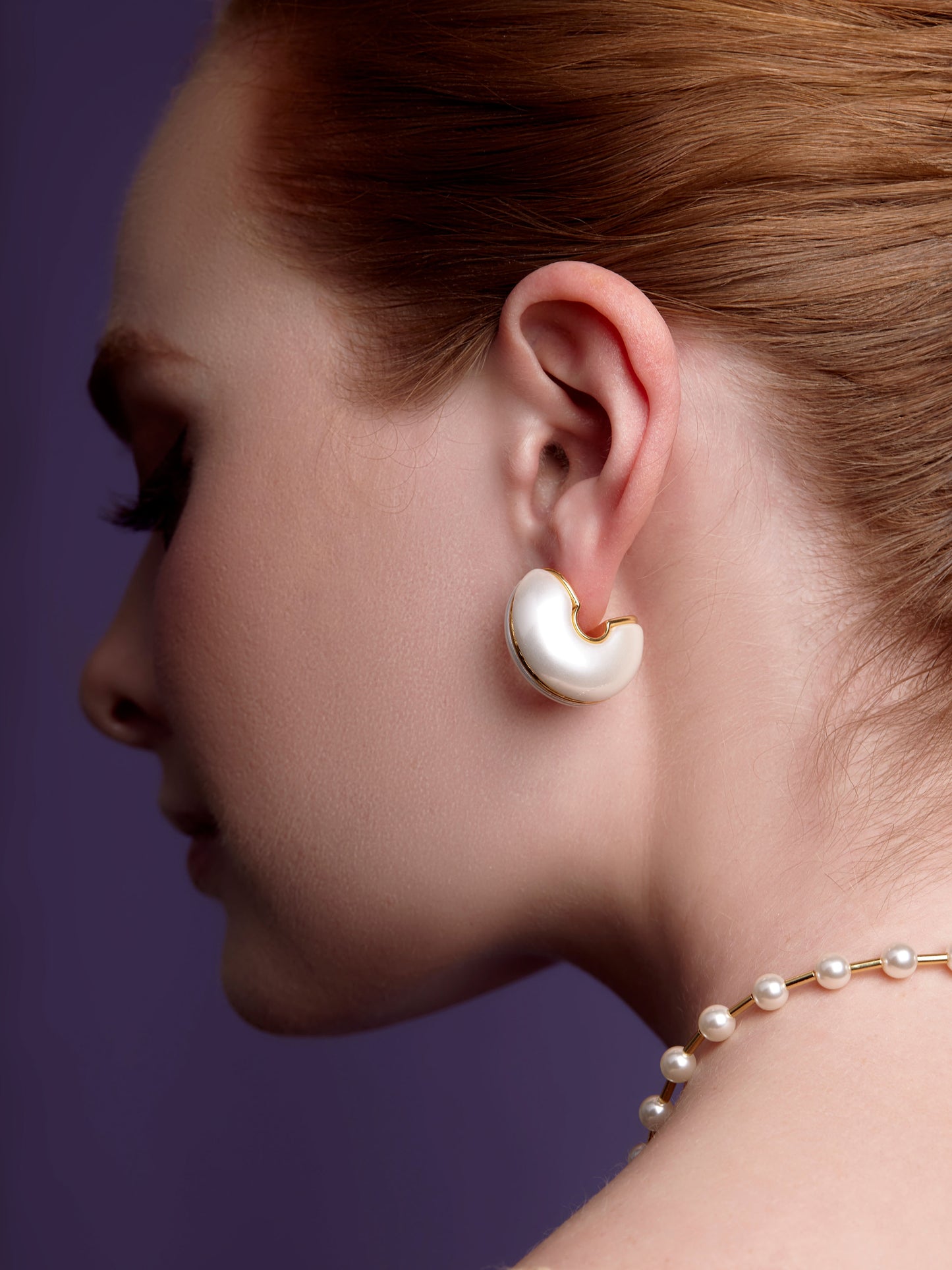 Two-Tone Crescent Pearl Hoop Earring
