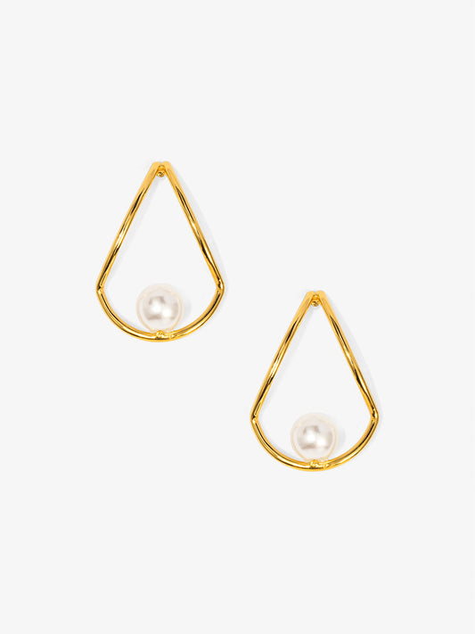 Hollow Teardrop Pearl Earring