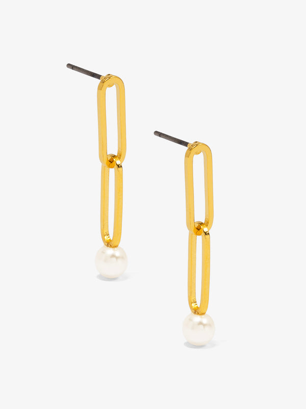 Double Chain Pearl Drop Earring