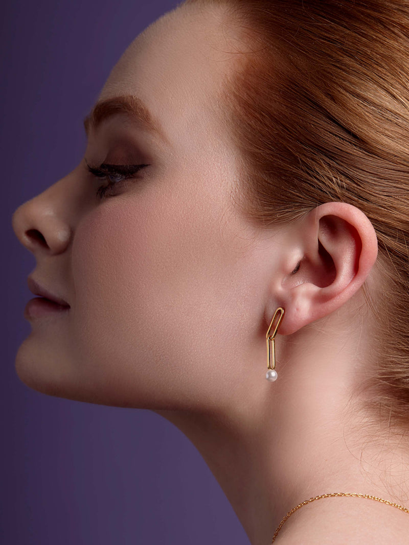 Double Chain Pearl Drop Earring