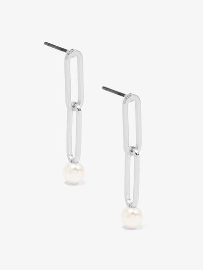Double Chain Pearl Drop Earring
