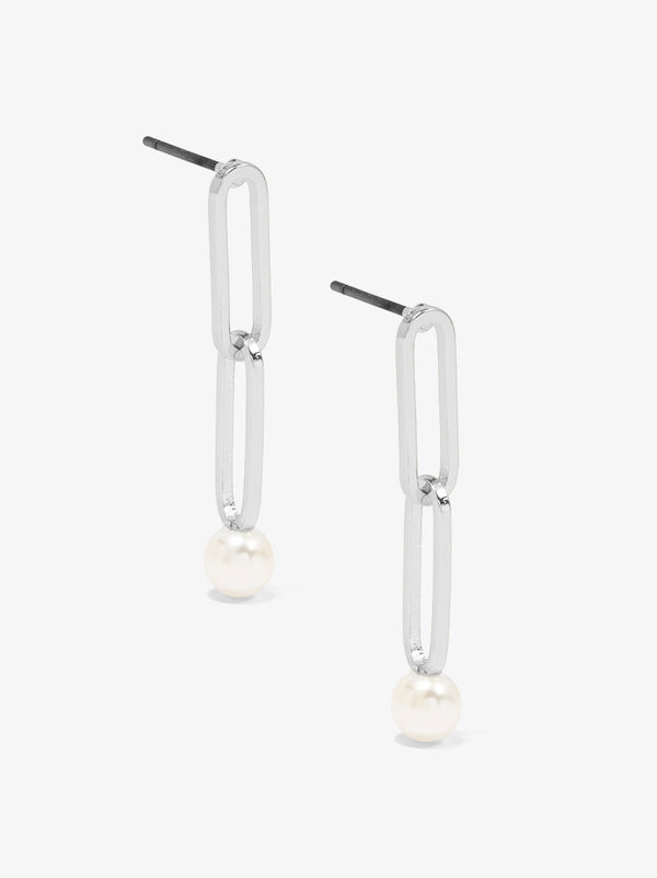 Double Chain Pearl Drop Earring