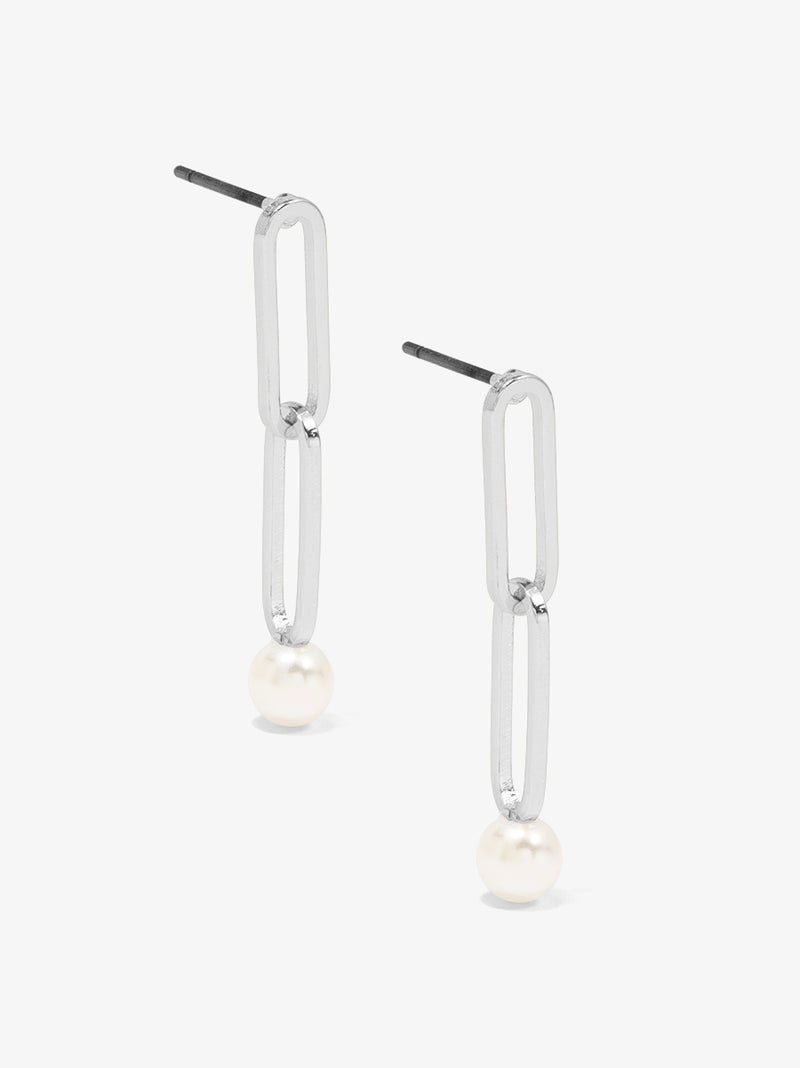 Double Chain Pearl Drop Earring