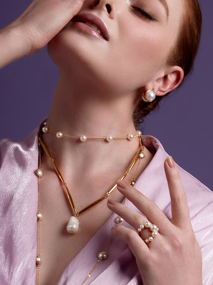 Moon Pearl Drop Earring