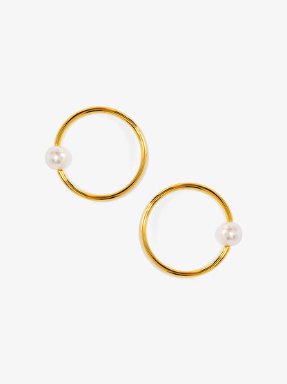 Front-facing Pearl Accent Circle Earring
