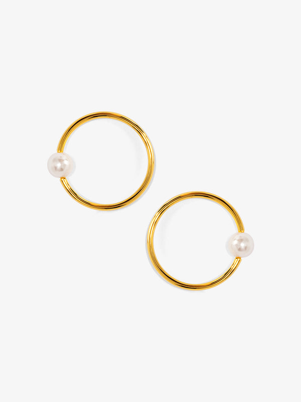 Front-facing Pearl Accent Circle Earring
