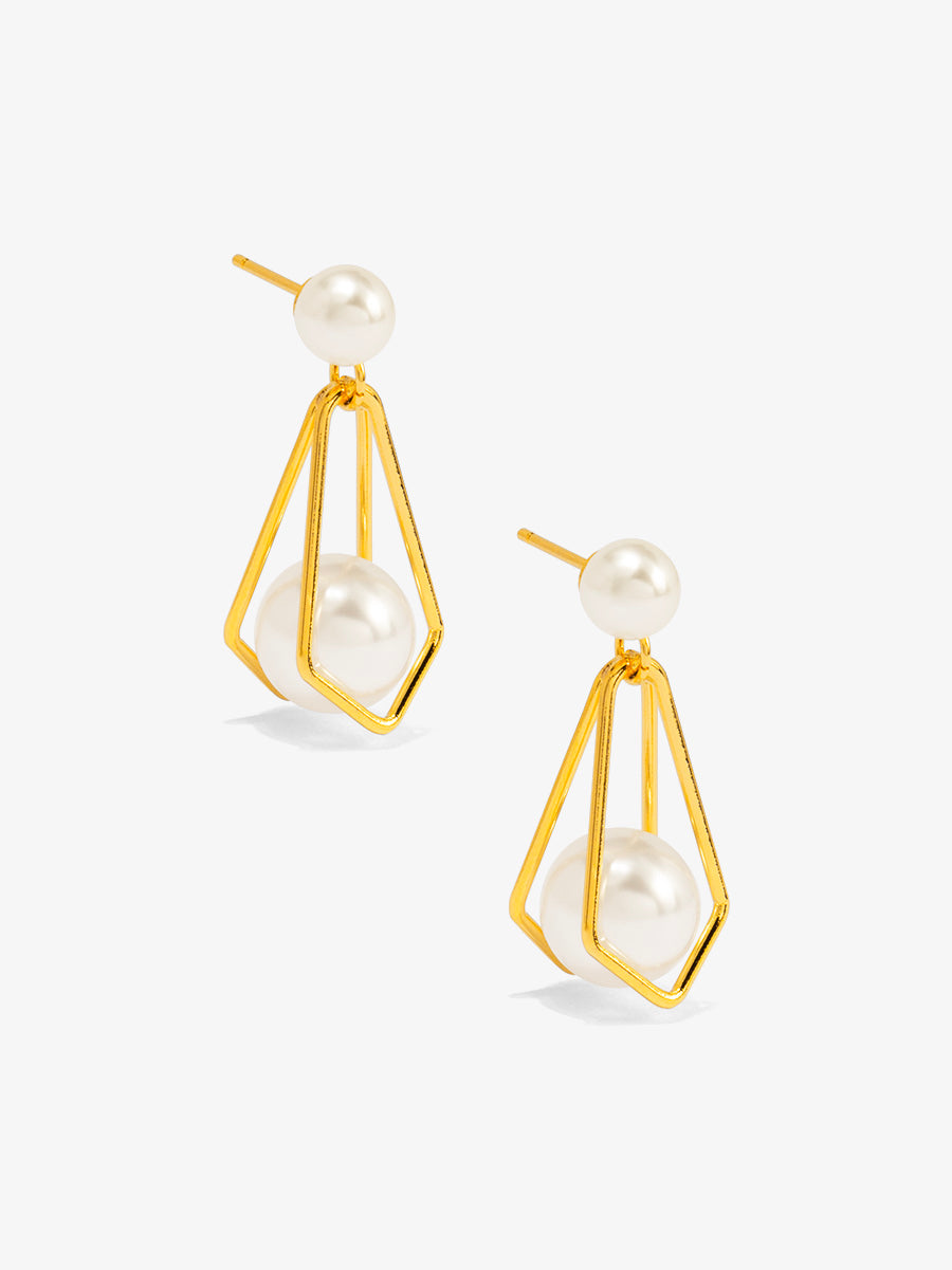 Geometric Pearl Drop Earring