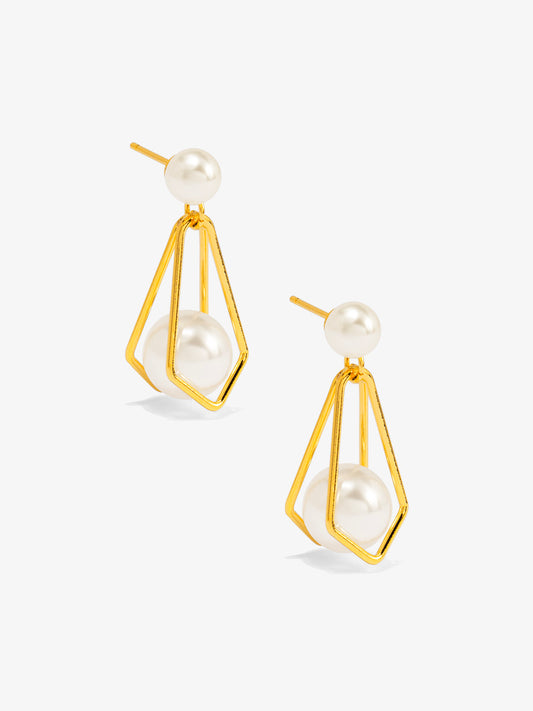 Geometric Pearl Drop Earring