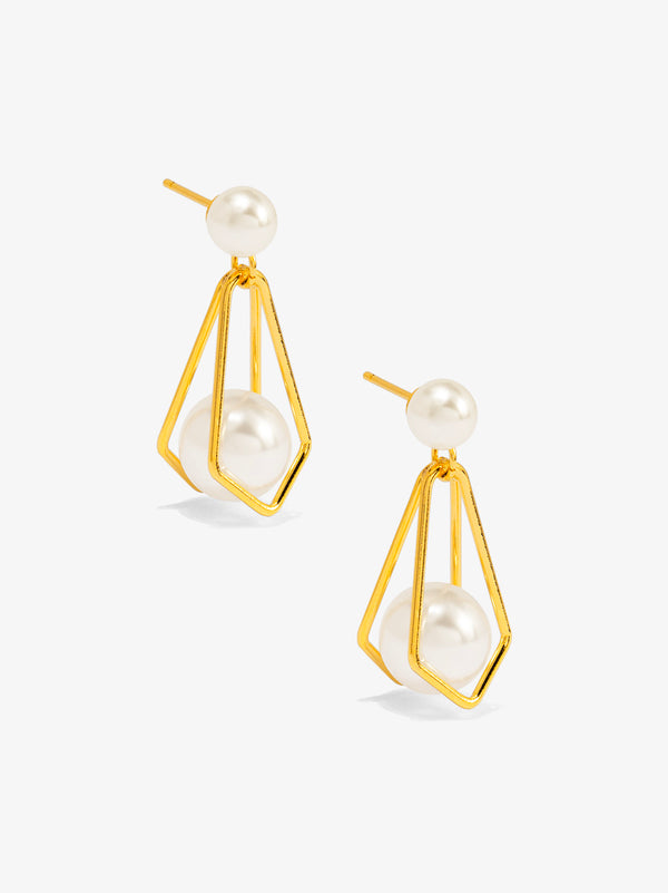 Geometric Pearl Drop Earring