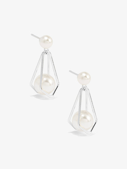 Geometric Pearl Drop Earring