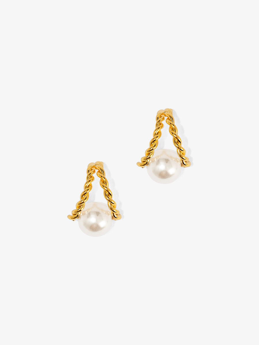Twisted Pearl Huggie Earring