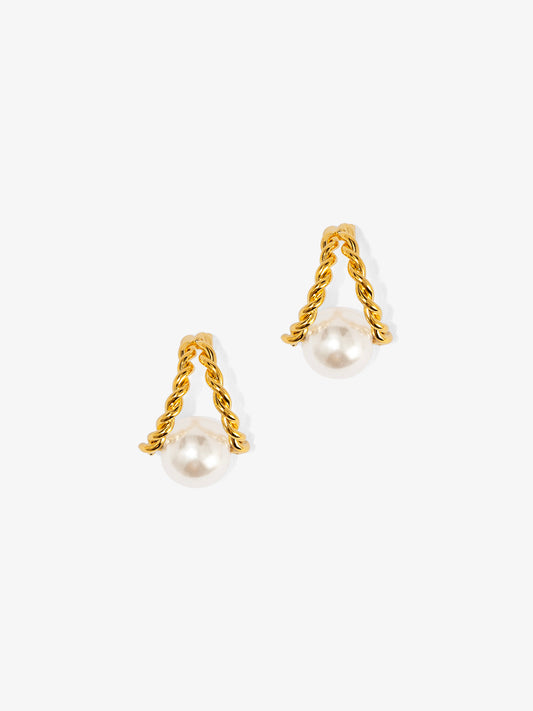 Twisted Pearl Huggie Earring
