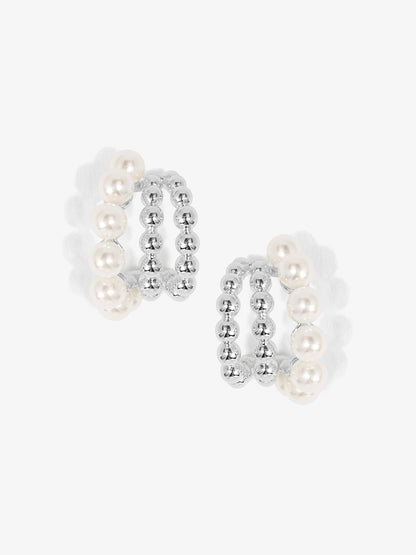 Pearl Beaded Triple Hoop Huggies