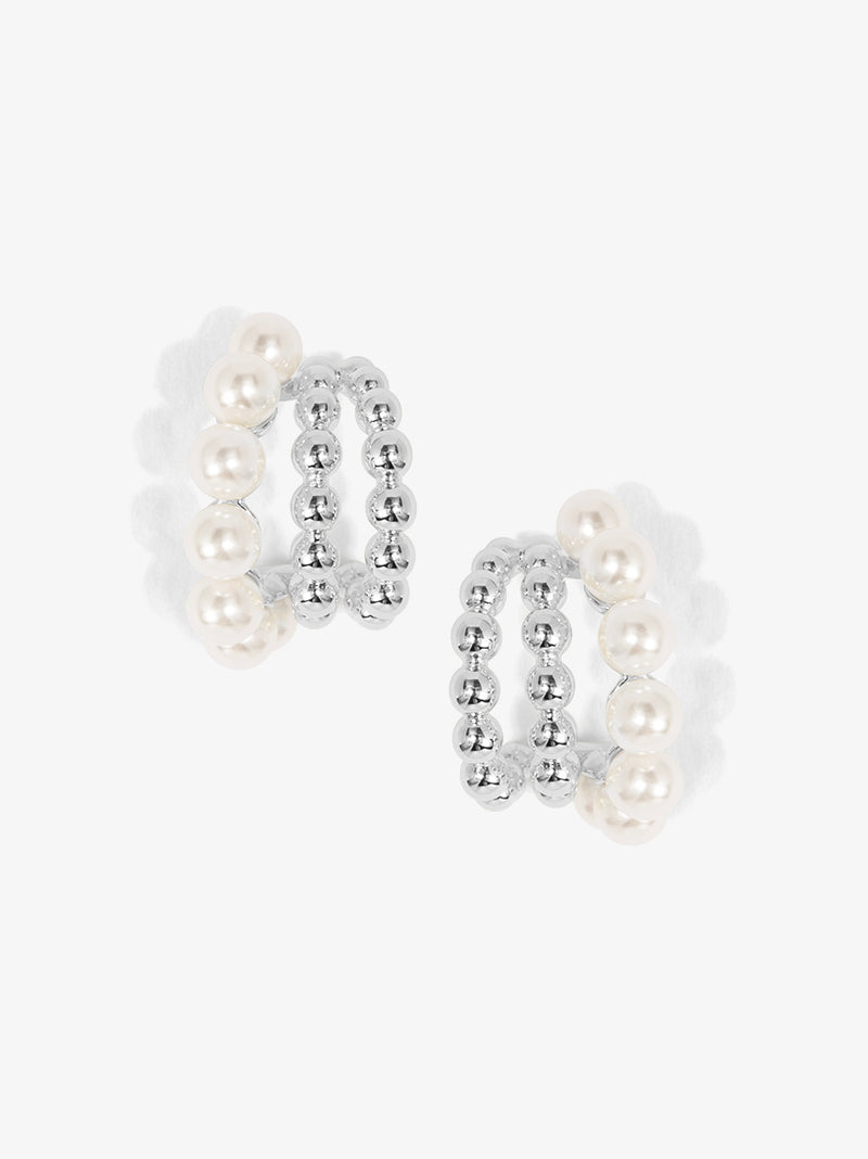 Pearl Beaded Triple Hoop Huggies