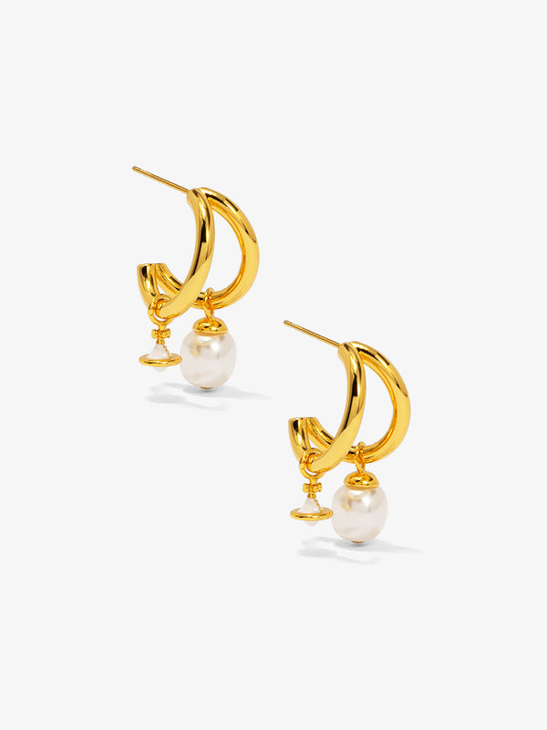Double Hoop Saturn Charm Huggie Earring