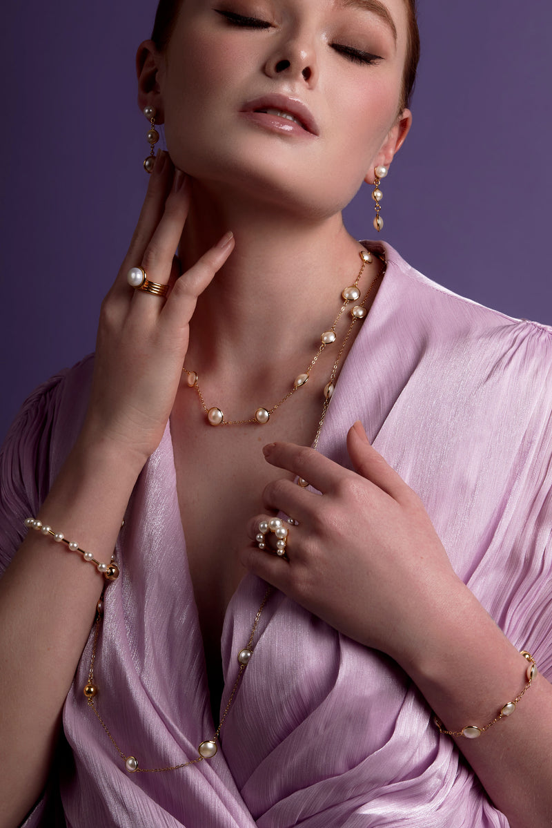 Triple Graduated Half Pearl Chain Drop Earring