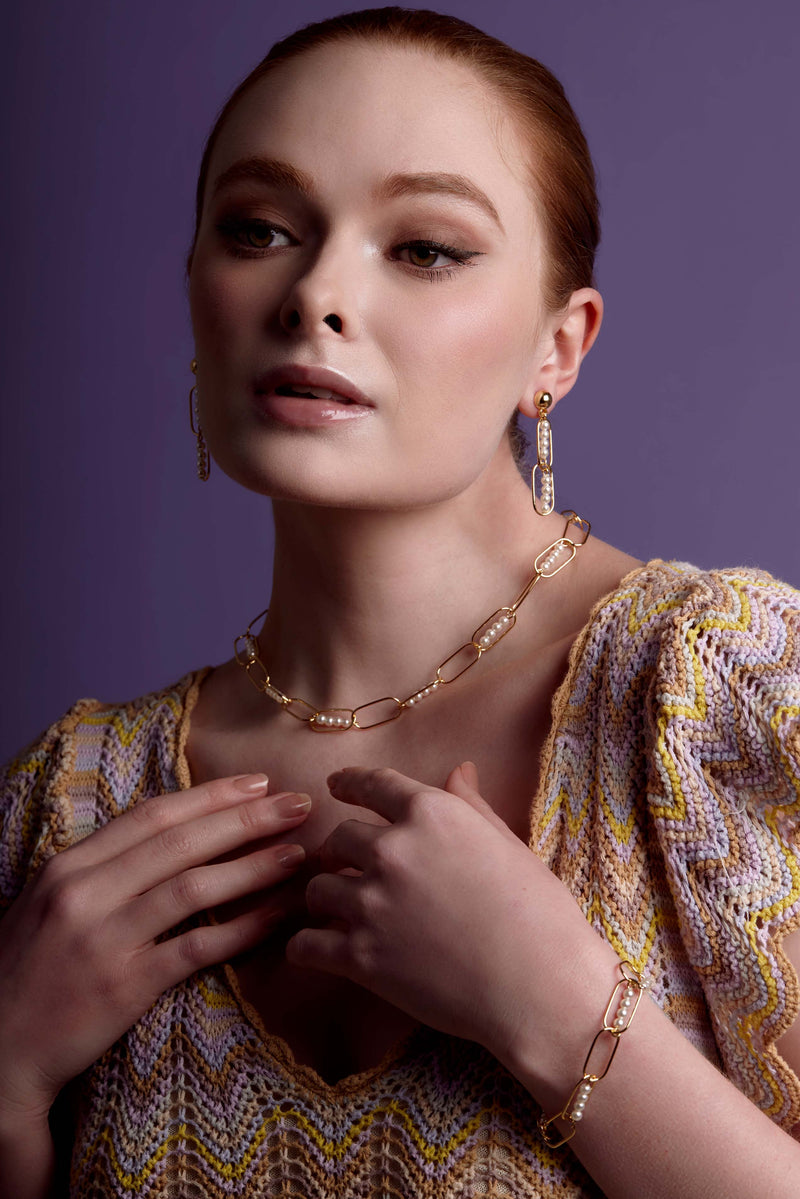 Linear Pearl Chain Drop Earring