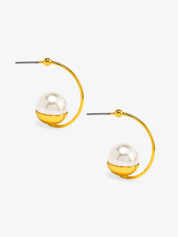 Large Pearl Half Hoop Earring